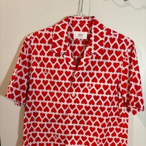 Red and White Ami Paris Printed Heart Shirt - M - Like New